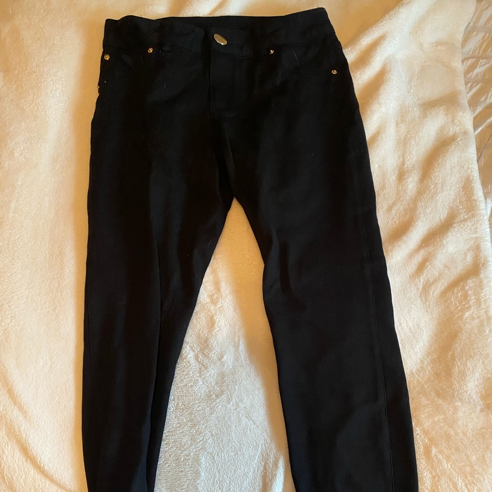 International Concept womens black pants with gold buttons